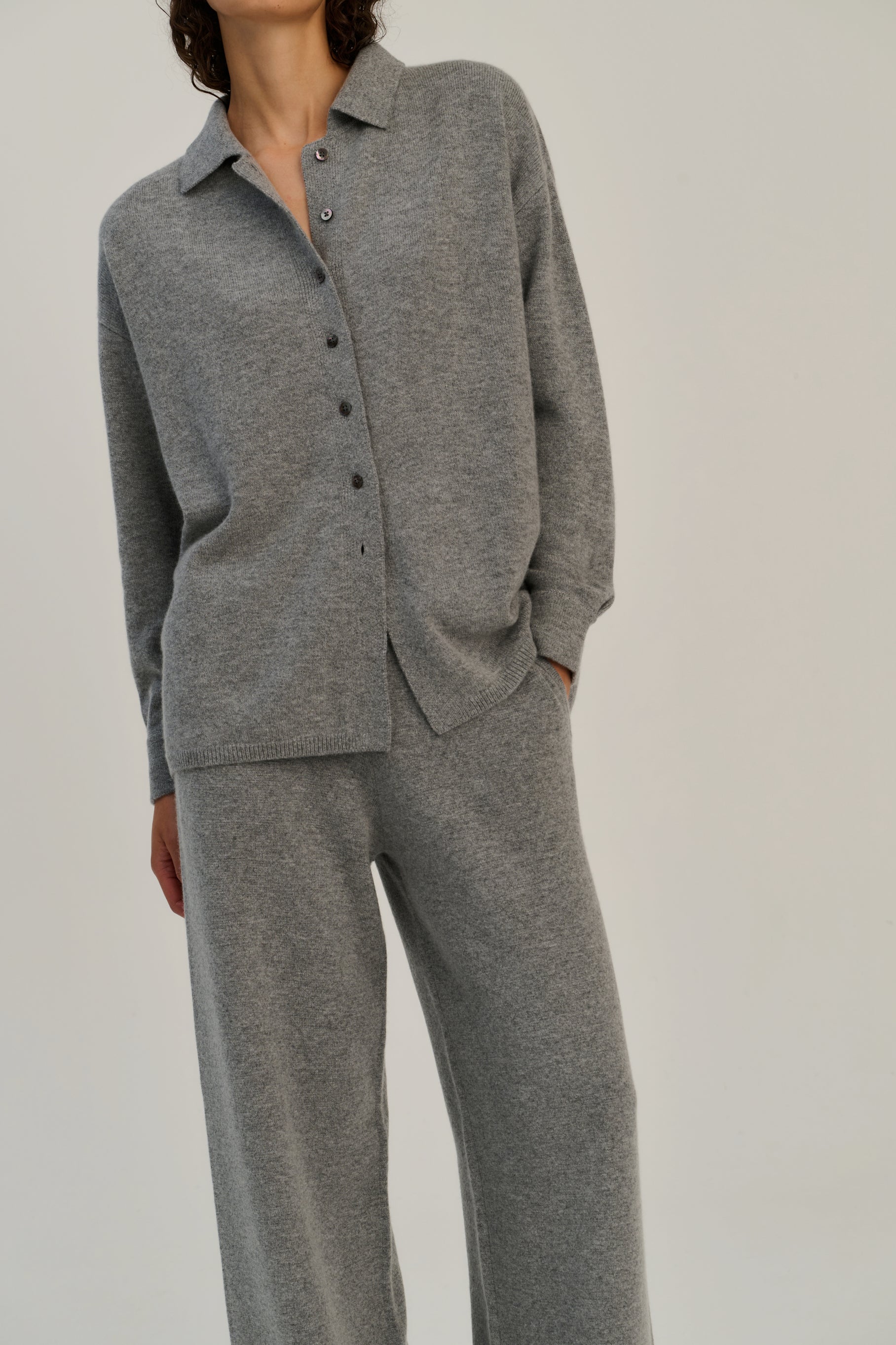 Rhea - Knitted Shirt ~ Grey ~ Wool & Cashmere