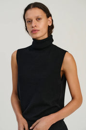 Rhea - Sleeveless Turtleneck ~ Black ~ Wool & Cashmere