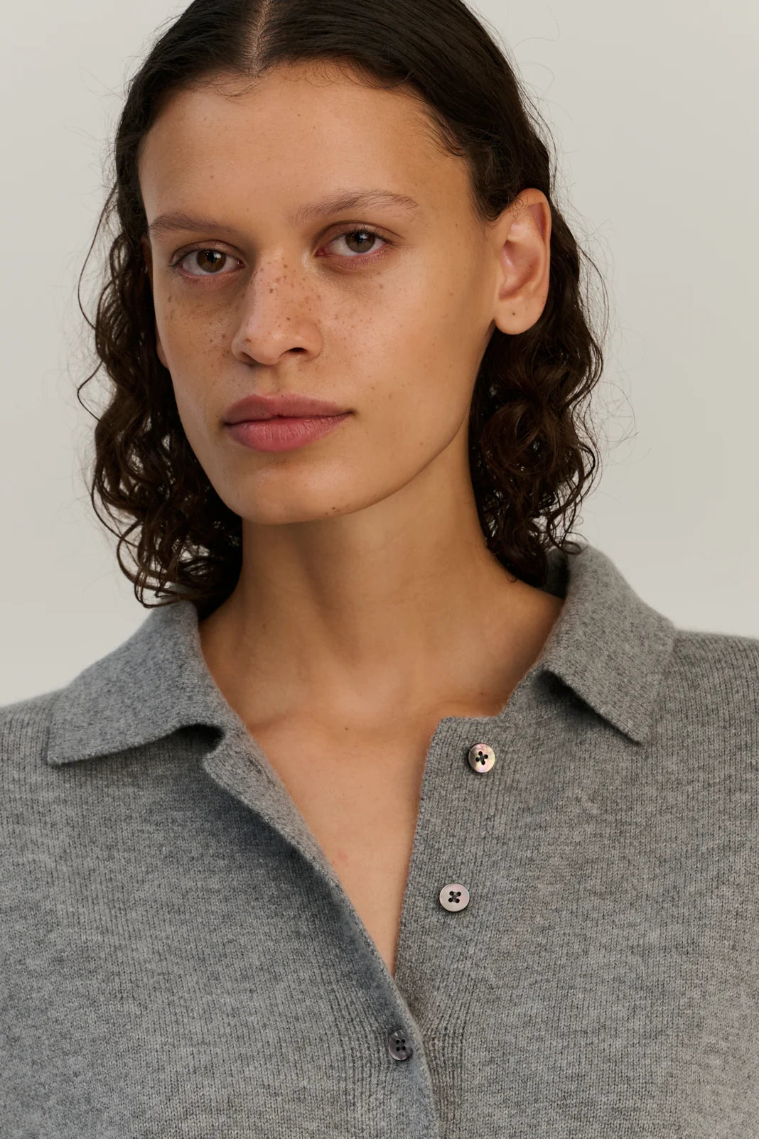 Rhea - Knitted Shirt ~ Grey ~ Wool & Cashmere