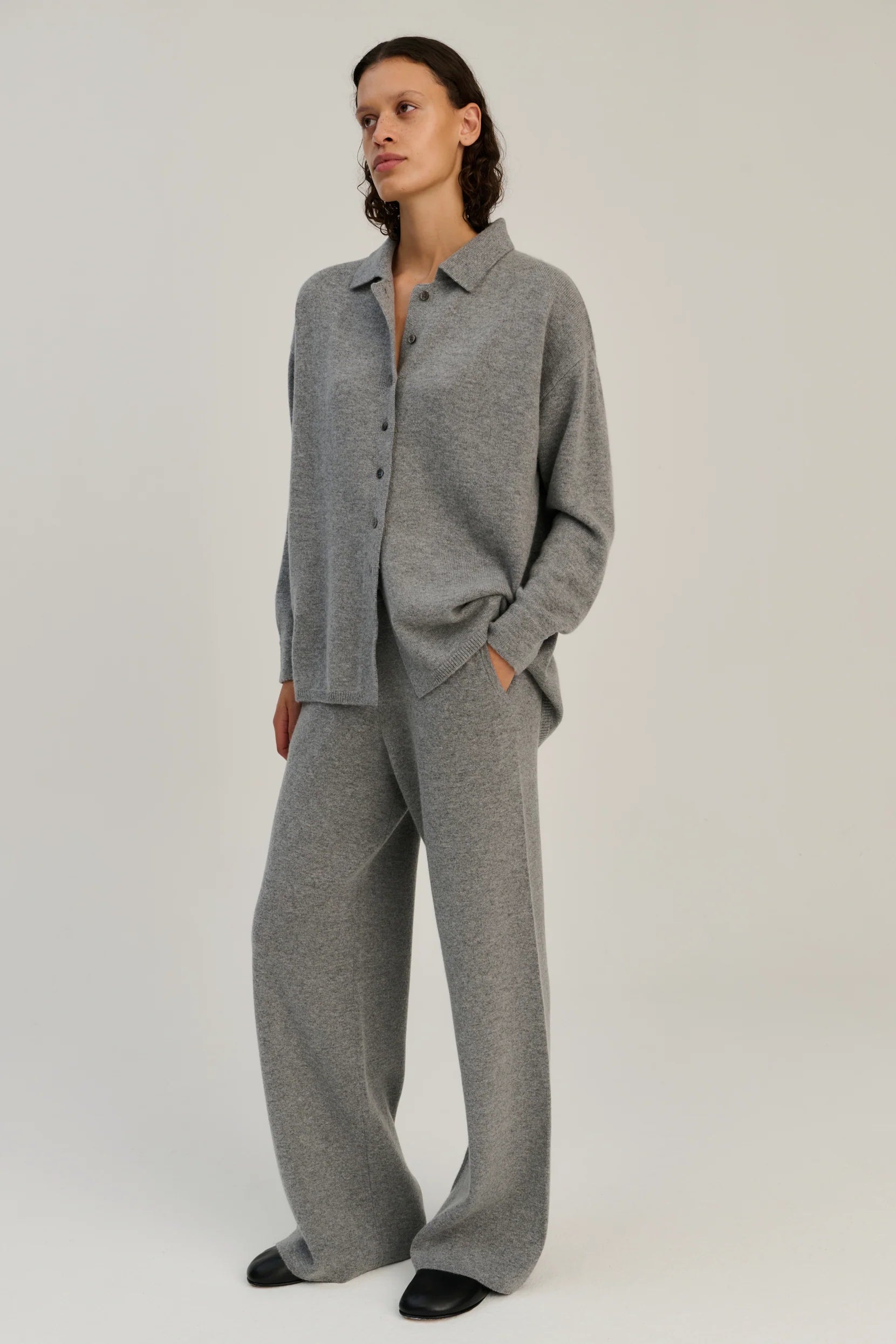 Rhea - Knitted Shirt ~ Grey ~ Wool & Cashmere