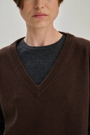 Rhea - V-neck ~ Dark Brown ~ Wool & Cashmere