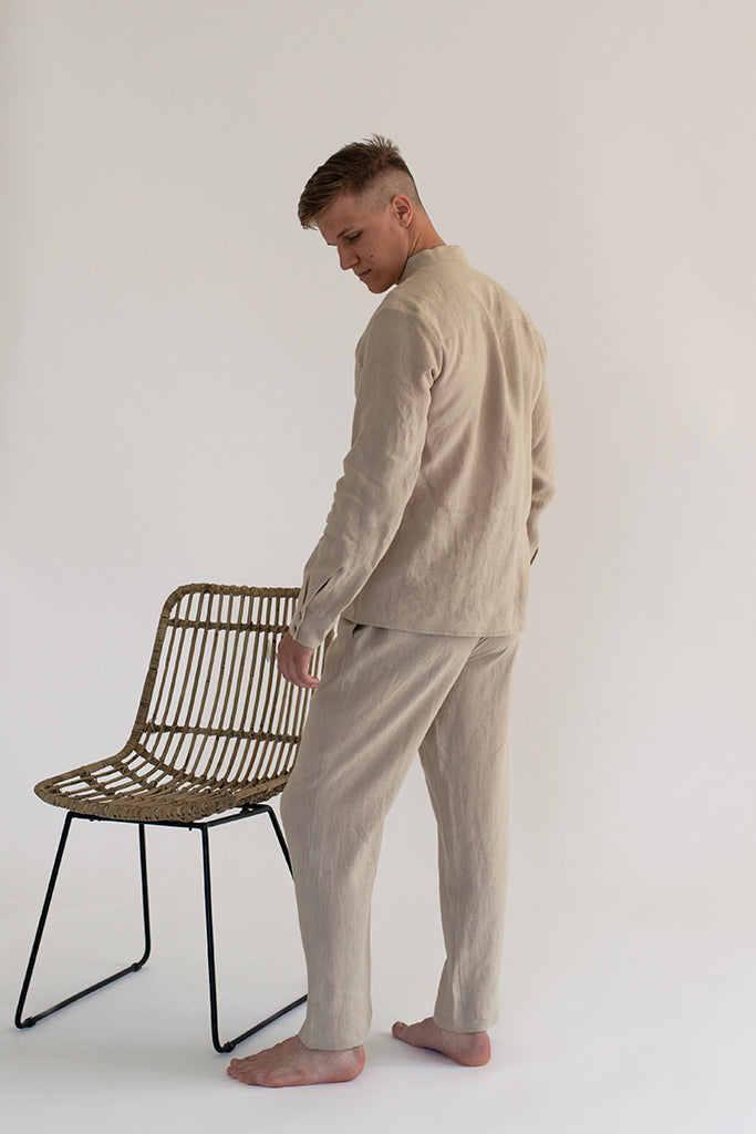 Gust Linen - Men's Linen Shirt With Stand Collar