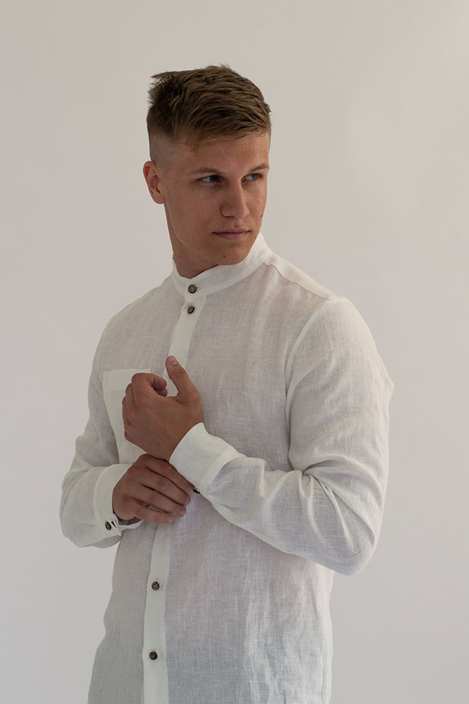 Gust Linen - Men's Linen Shirt With Stand Collar