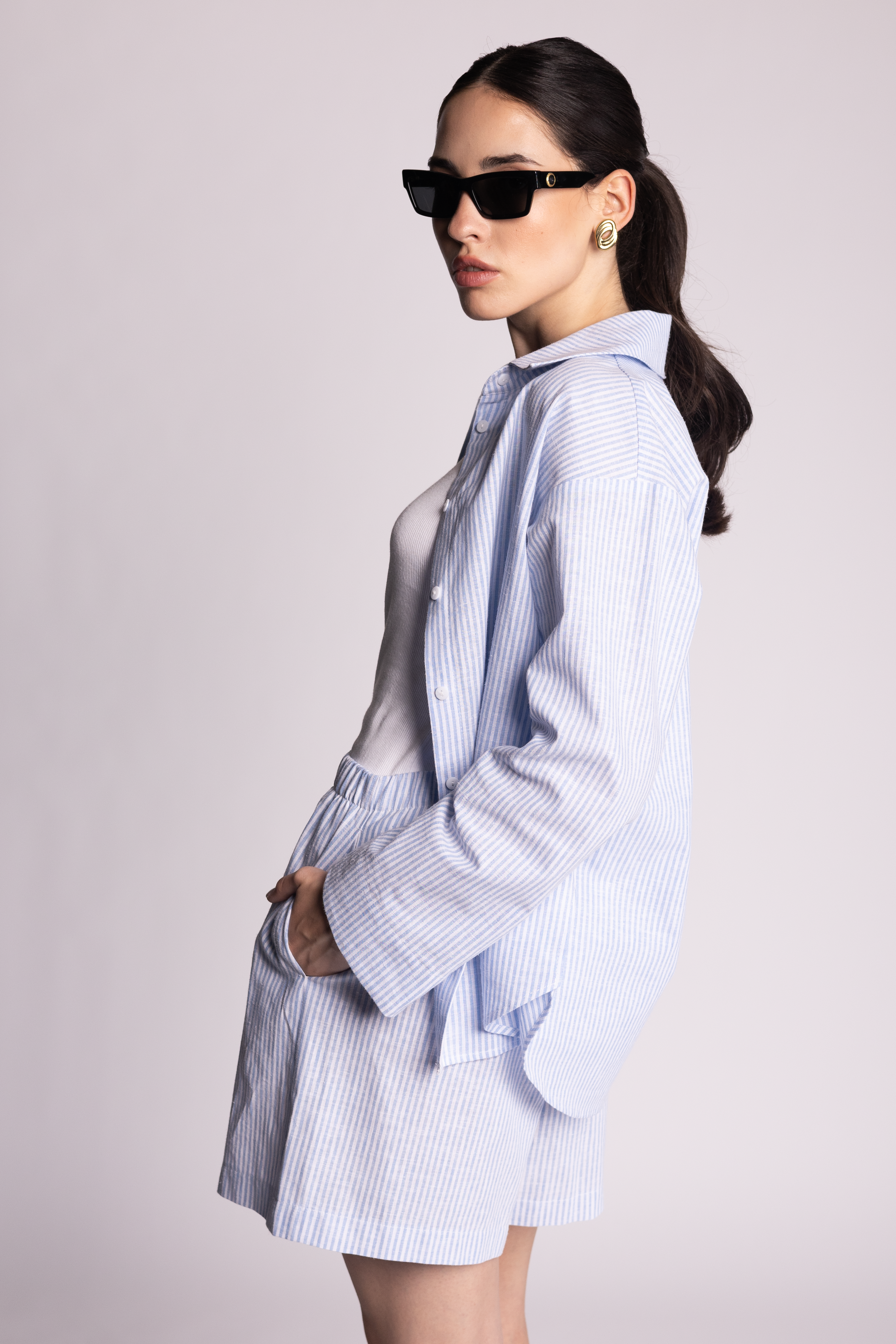 ARIETTE - ROSE STRIPE Shirt Blue