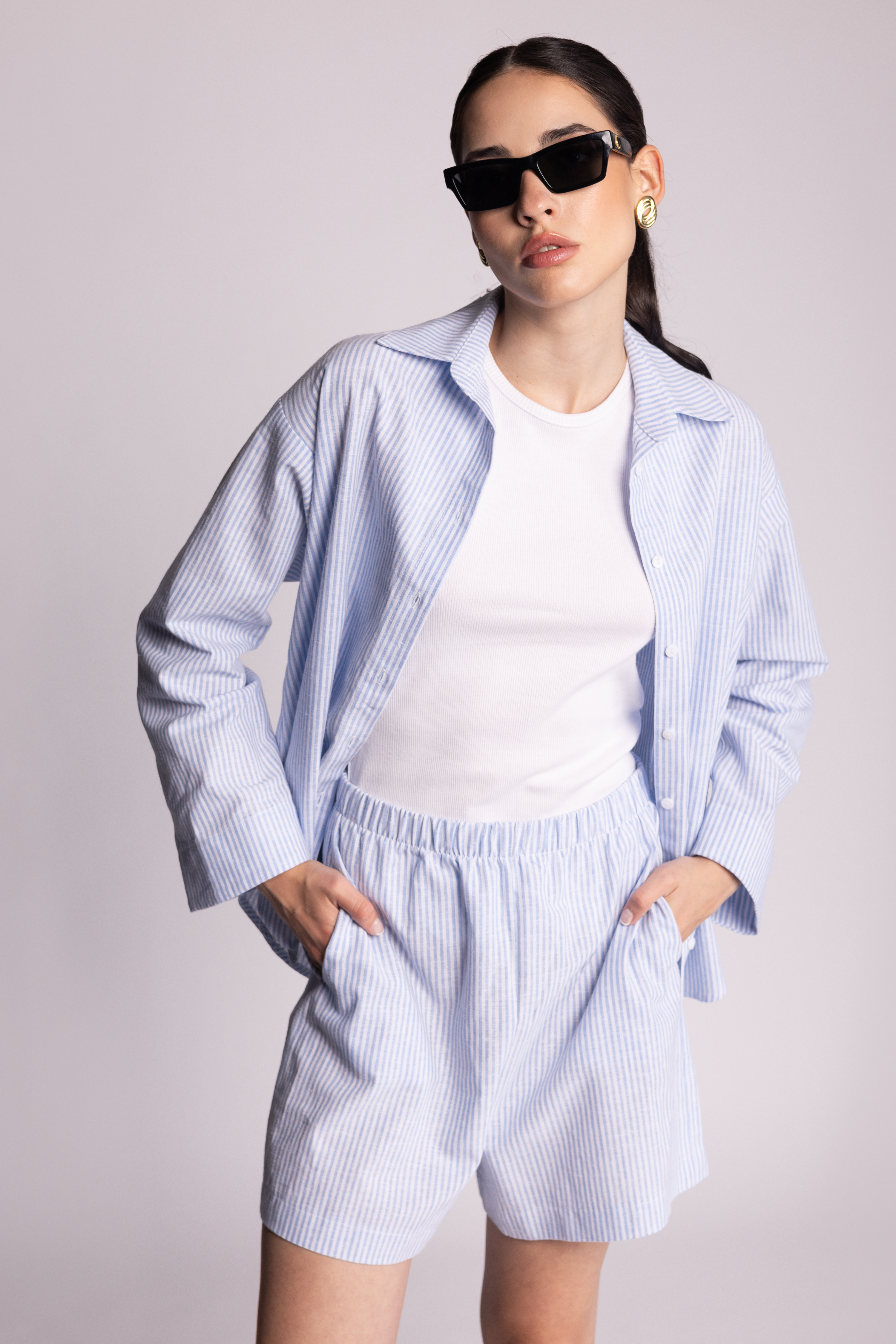 ARIETTE - JULIA STRIPE Shorts Blue